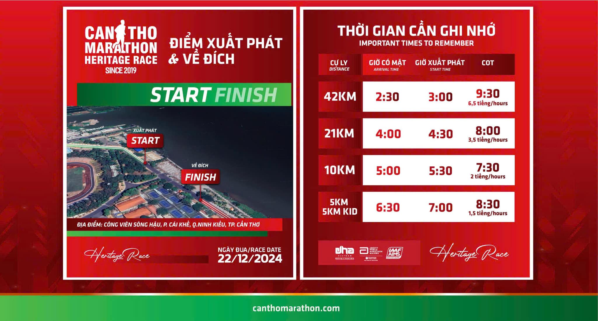 THỜI GIAN XUẤT PHÁT, COT GIẢI MARATHON QUỐC TẾ DI SẢN CẦN THƠ 2024